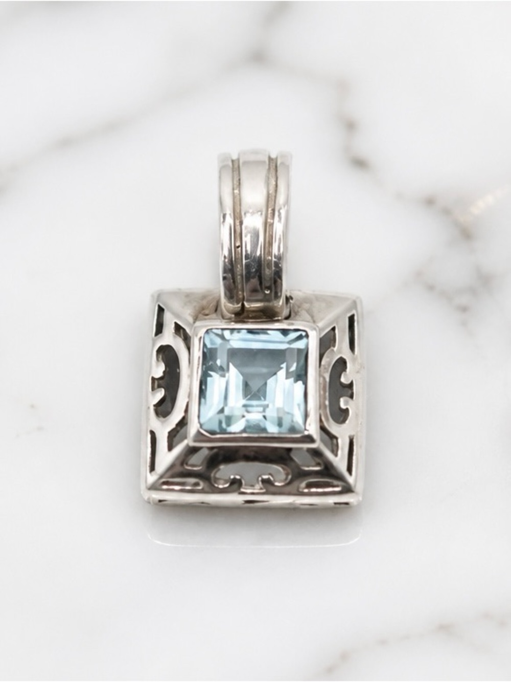 Sterling Silver Blue Topaz Square Pendant